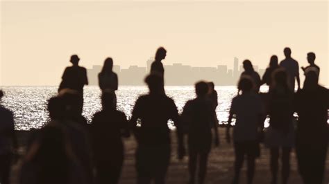 Crowd Of People Walking Sea At Sunset Stock Footage SBV-348483312 ...