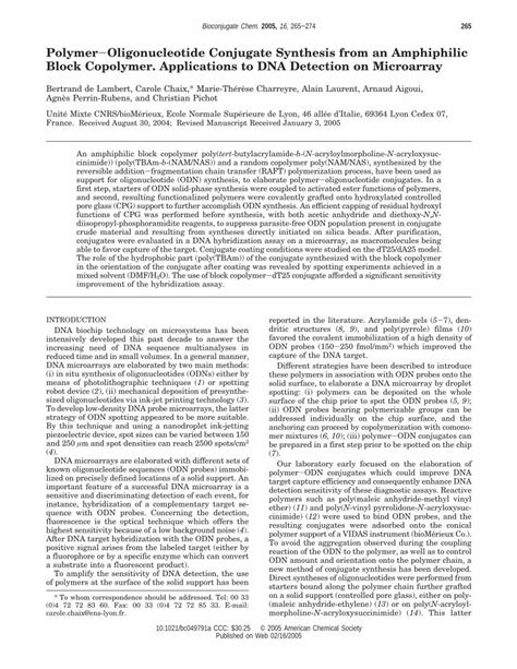 (PDF) Polymer−Oligonucleotide Conjugate Synthesis from an Amphiphilic Block Copolymer ...