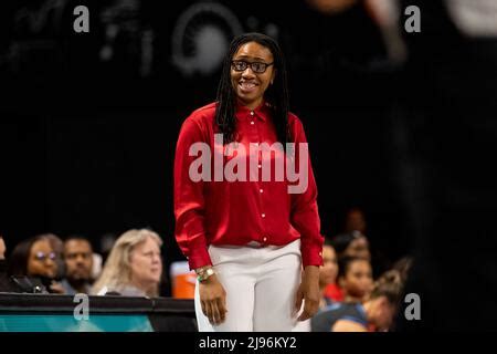 Atlanta Dream head coach Tanisha Wright works during a WNBA basketball game against the Las ...