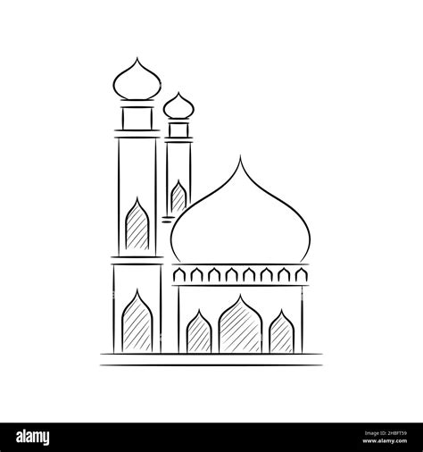 Mosque Building Modern Line Art, Hand Drawing Islamic Mosque Sketch Building Stock Vector Image ...