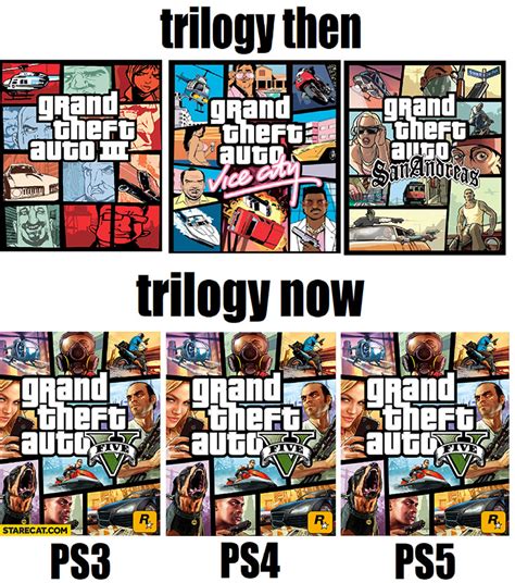 GTA Grand Theft Auto trilogy then and now GTA v for PS3, PS4 PS5 Playstation | StareCat.com