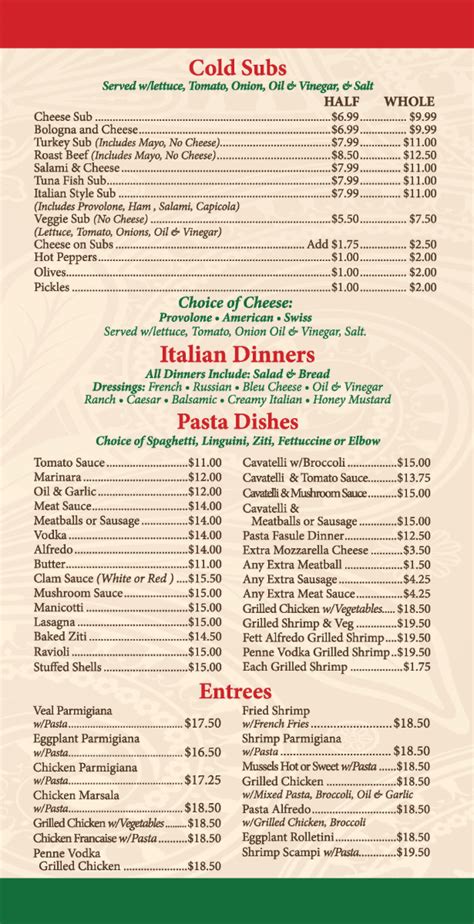 Menu - Tony's Pizzeria & Restaurant