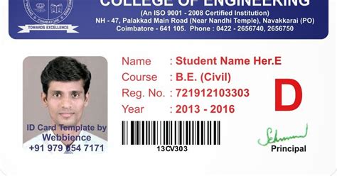 ID Card - Coimbatore - Ph: 97905 47171: College Student ID Card Template 14107T