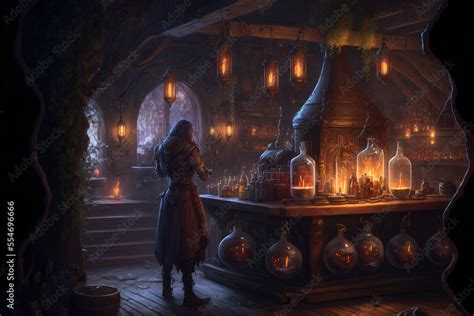 Wizard Apothecary Potion Shop Fantasy Concept Art Stock Illustration ...