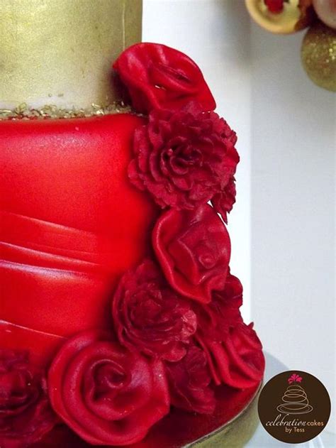 Red and Gold Fashion Inspired Sweet 16 Birthday Cake - - CakesDecor