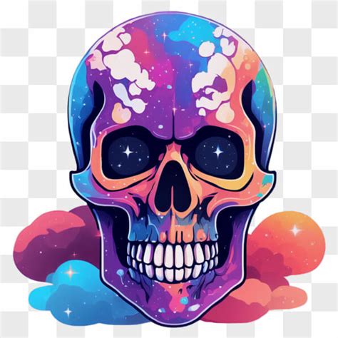 Download Colorful Skull Art with Stars and Clouds Cartoons Online - Creative Fabrica