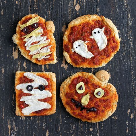 Halloween Pizzas: Ghosts, Pumpkins and Mummies with coconut milk Mozzarella, Cheddar, Sundried ...