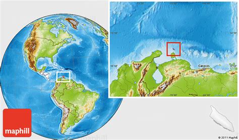 Physical Location Map of Aruba, highlighted continent