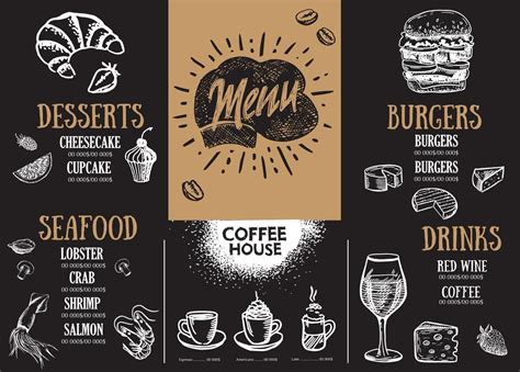 Restaurant menu, template design.. Food flyer. Hand-drawn style. Vector ...