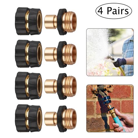 TSV 4 Sets Garden Hose Quick Connect Solid Brass Quick Connector Garden Hose Fitting Water Hose ...