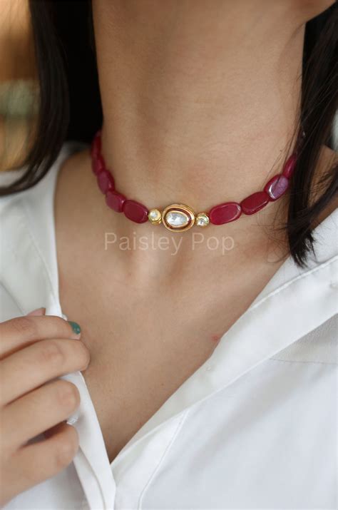 Red Agate Stone Choker Necklace / Kundan Choker Necklace / - Etsy