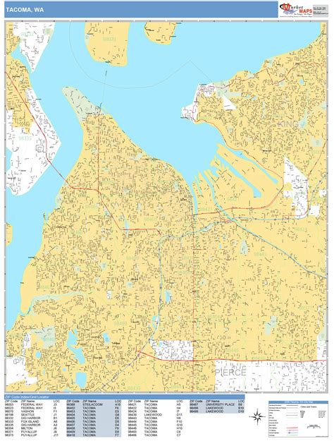 Tacoma Washington Wall Map (Basic Style) by MarketMAPS - MapSales