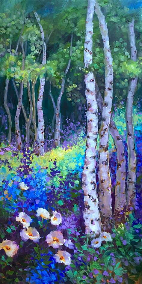 Blue Forest Aspens | Landscape art, Blue forest, Beautiful paintings