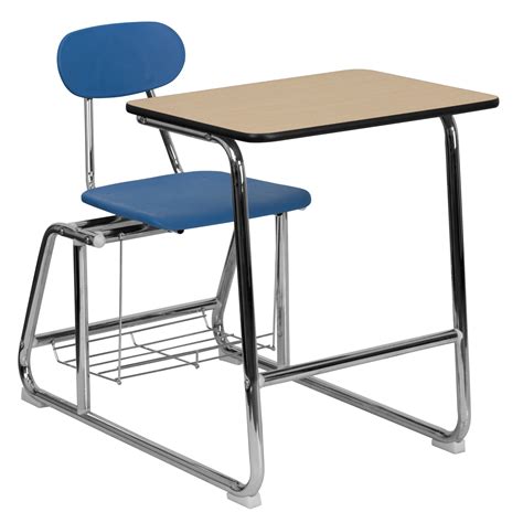 Flash HERCULES Series Student Sled Based Combo Desk with Blue Chair, Natural Laminate Top and ...