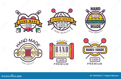 Hand Made Needlework Badge and Logo Vector Set Stock Vector - Illustration of handmade ...