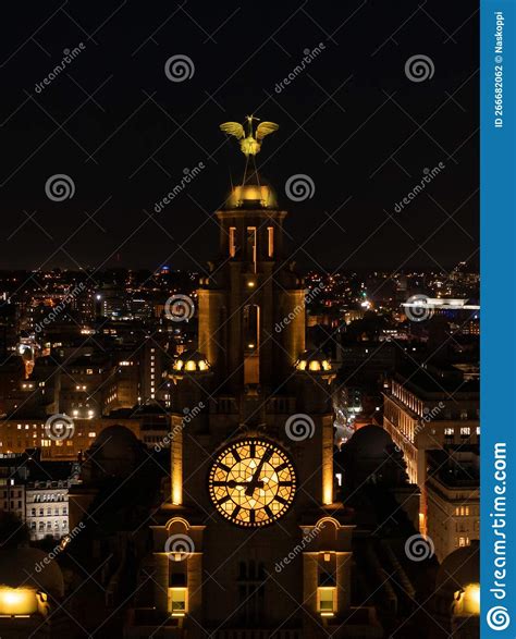 Night Drone Photo of Illuminated Tower of Liver Building with the Clock and Liver Bird Stock ...