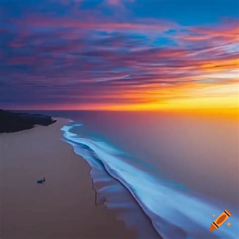 Drone view of a sunset beach