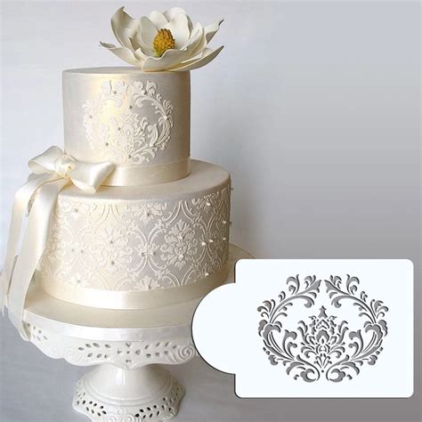 New Filigree Damask Stencil Cake Set#1, Cake Side Design Stencil, Cake Border Stencils Set, 9.5 ...