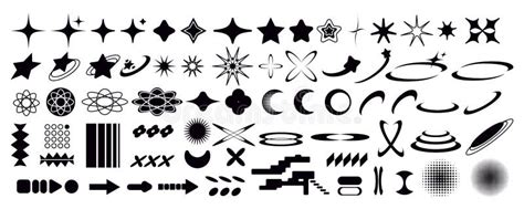 Set of Y2K Bling Retro Elements and Abstract Brutalism Shapes Stock Vector - Illustration of ...