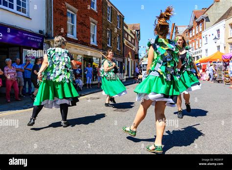 Traditional English folk dancers, Women from the Offcumduns Northwest Clog dance side, dancing ...