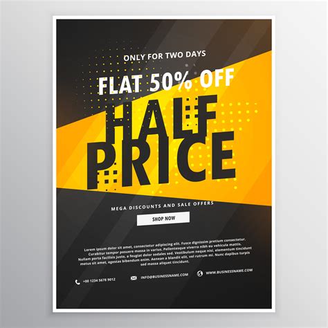 half price sale brochure flyer promotional template in yellow an ...