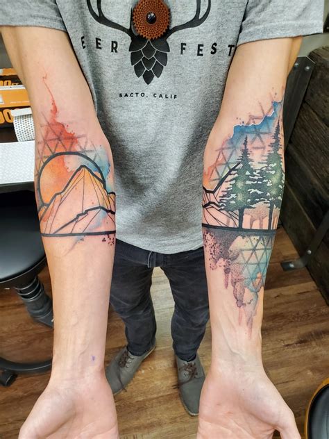 My first tattoo(s). Geometric/Forest/Nature theme. By Justine Nordine @ The Raw Canvas in Grand ...