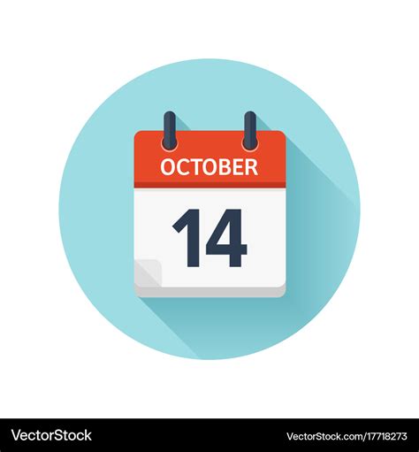 October 14 flat daily calendar icon date Vector Image