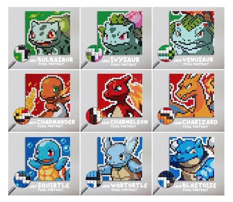 Generatie 1 Starters / Pokemon Pixel Art Portretten 10x10 | Etsy België