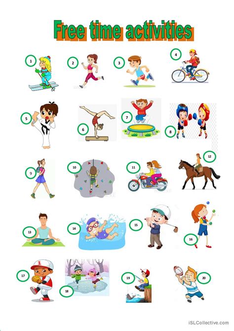 FREE TIME ACTIVITIES: English ESL worksheets pdf & doc