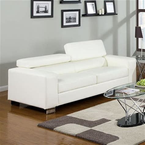 Furniture of America Makri Modern White Faux Leather Sofa in the Couches, Sofas & Loveseats ...