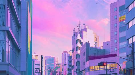 HD wallpaper: pink, cityscape, skyline, clouds, building, traffic ...