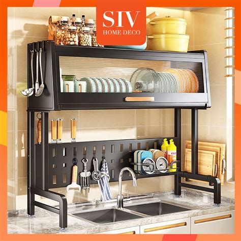 Siv Dish Cabinet Rack Over-The-Sink Drainer With Cover Plate Drying Storage Kitchen Organizer ...