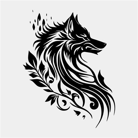 Set Flaming wolf on White Background. Tribal Stencil Tattoo Design Concept. Flat Vector ...