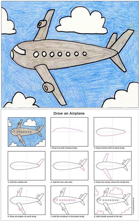 Easy how to draw an airplane tutorial video and airplane coloring page ...