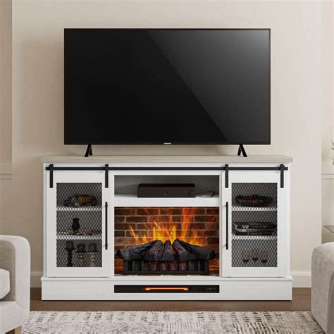 Home Decorators Collection Bramble 63 in. Freestanding Electric Fireplace TV Stand w/ Sliding ...