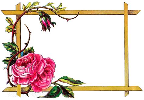 Antique Images: Floral Frame Digital Download Pink Rose Border Design 3B7