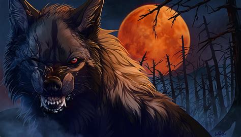 HD wallpaper: night, wolf, wool, mouth, fangs, werewolf, art, scars ...