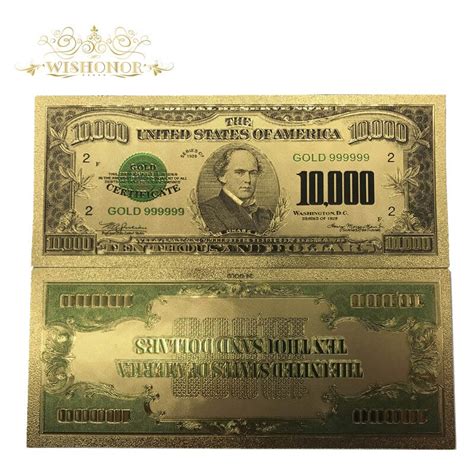 10pcs/lot 1918 Years USA 24k Gold Banknotes Gold Plated Us 10,000 Dollar Bill Collections Bank ...