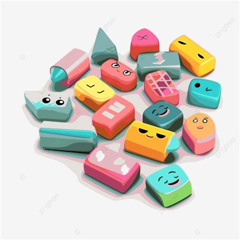 Erasers Clipart Some Colorful Plastic Wooden Shapes With Smiley Faces On A White Surface Cartoon ...