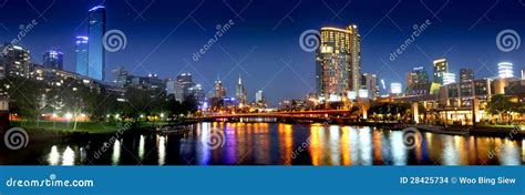 Panorama Of Melbourne City At Night Editorial Stock Image - Image: 28425734