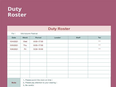 EXCEL of Duty Roster Form.xlsx | WPS Free Templates