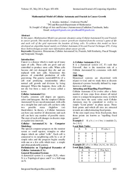 (PDF) Mathematical Model of Cellular Automata and Fractals in Cancer Growth | iir publications ...