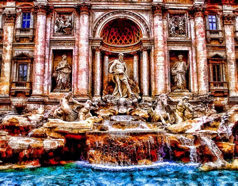 Trevi Fountain Art Landscape Painting Painting by Andres Ramos