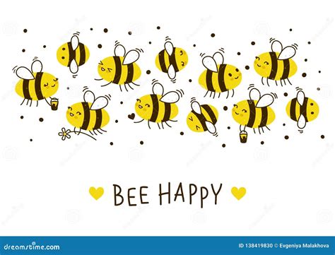 Cute Honey Bees Border Vector Illustration | CartoonDealer.com #138617086