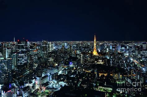 Tokyo Skyline at Night - Tokyo Tower in Yellow Photograph by Carlos Alkmin - Pixels