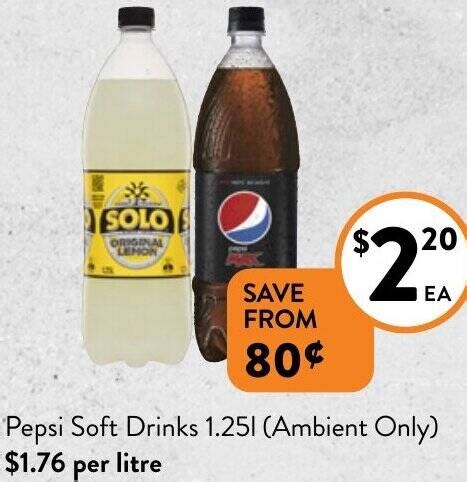 Pepsi Soft Drinks 1.25l offer at Foodworks