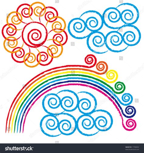 Pencil Drawings: Clouds, A Rainbow, Sun. Stock Vector Illustration ...