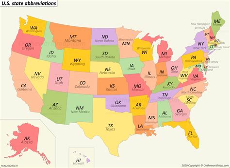 U.S. State Abbreviations Map - Ontheworldmap.com