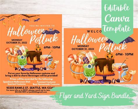 Editable and Printable Halloween Potluck Flyer and Yard Sign Template ...