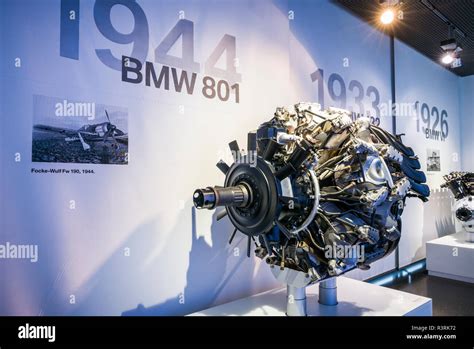 Germany, Bavaria, Munich. BMW Museum, BMW 801 aircraft engine used in ...